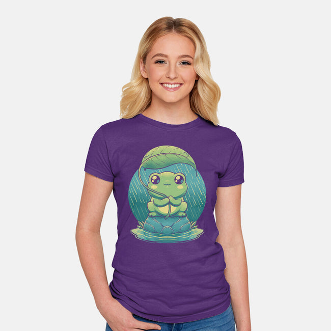 Rainy Day Cute Frog-Womens-Fitted-Tee-Studio Mootant