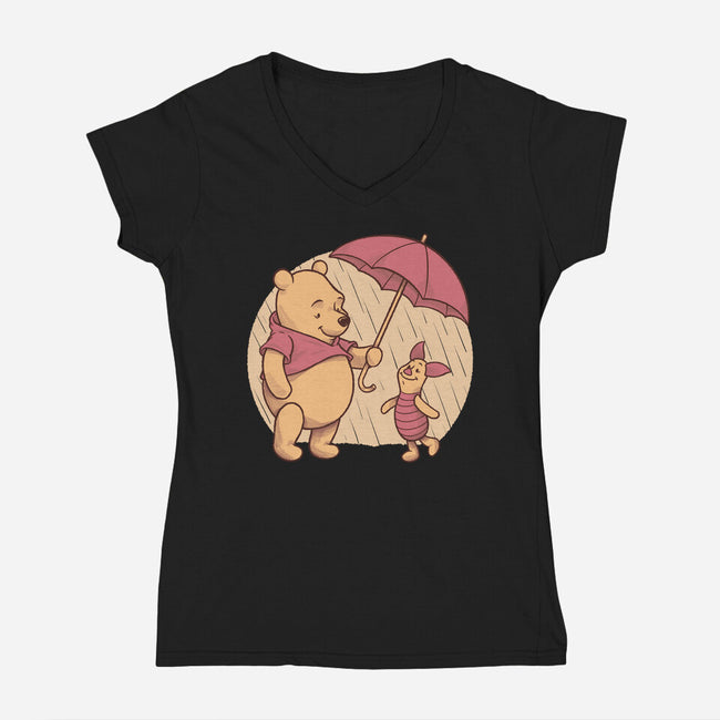 Rainy Day Bear Friends-Womens-V-Neck-Tee-Studio Mootant