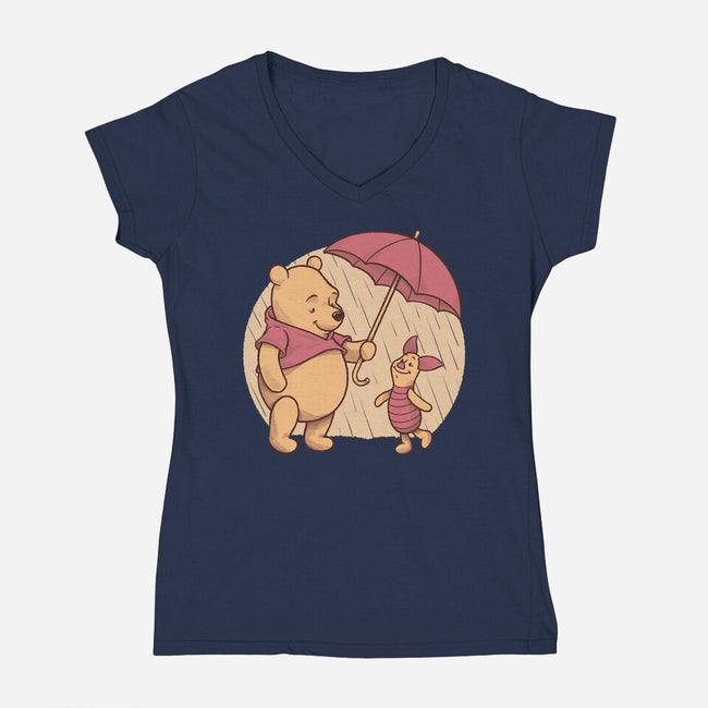 Rainy Day Bear Friends-Womens-V-Neck-Tee-Studio Mootant