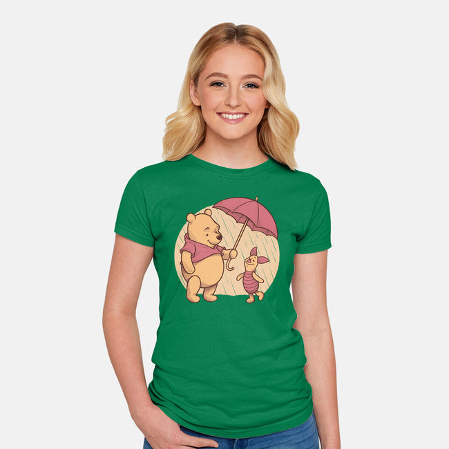 Rainy Day Bear Friends-Womens-Fitted-Tee-Studio Mootant