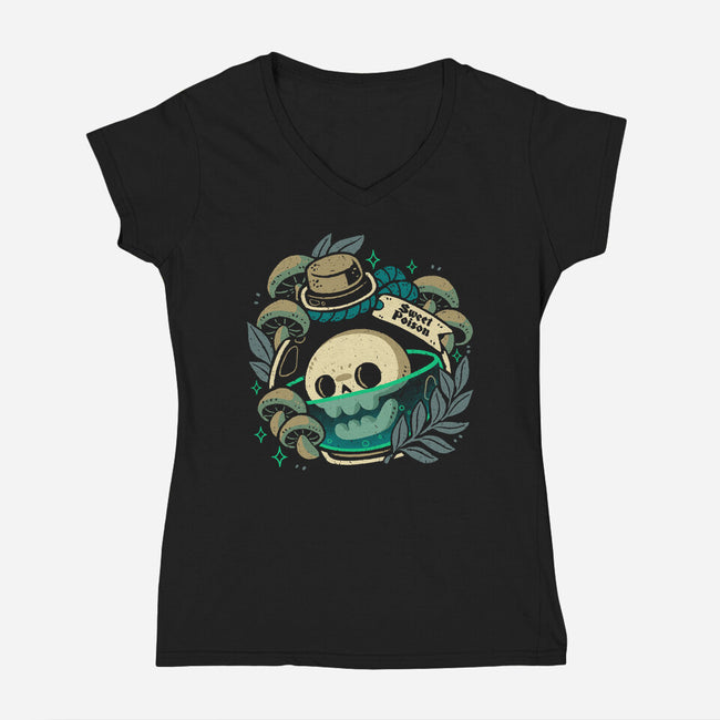 Sweet Poison Skull In Bottle-Womens-V-Neck-Tee-xMorfina