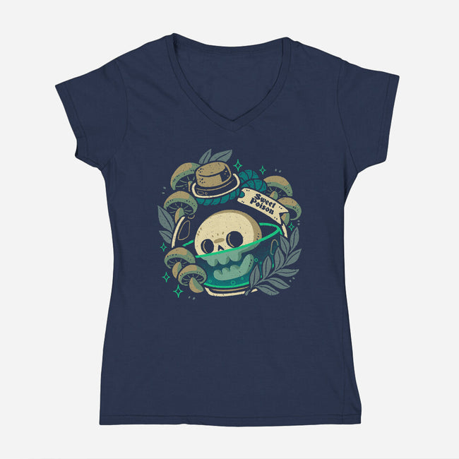 Sweet Poison Skull In Bottle-Womens-V-Neck-Tee-xMorfina