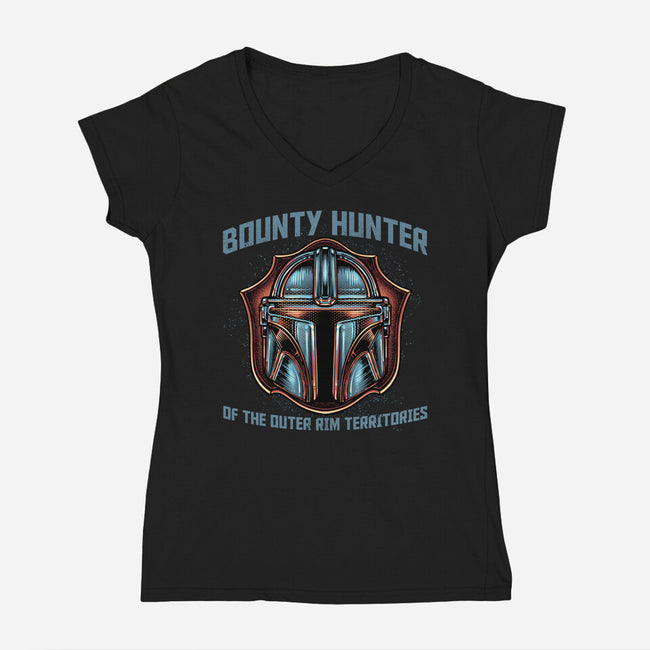 Bounty Hunter Head-Womens-V-Neck-Tee-glitchygorilla