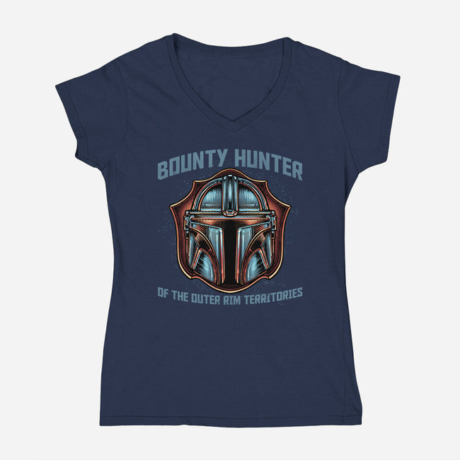 Bounty Hunter Head-Womens-V-Neck-Tee-glitchygorilla