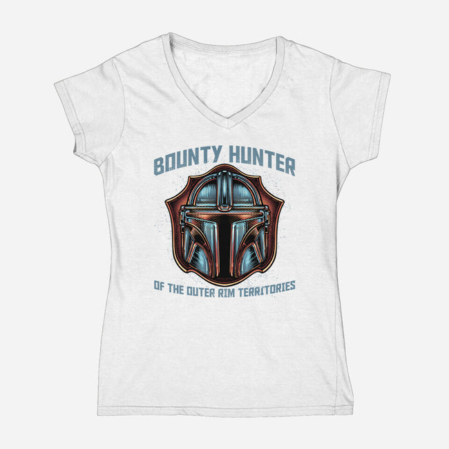 Bounty Hunter Head-Womens-V-Neck-Tee-glitchygorilla