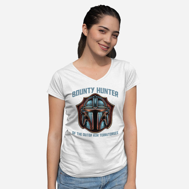 Bounty Hunter Head-Womens-V-Neck-Tee-glitchygorilla