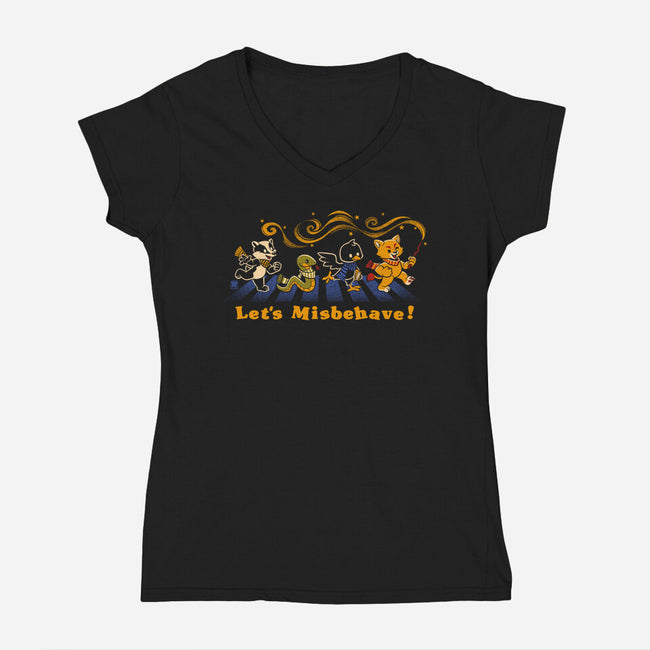 Let's Misbehave Magic Animals-Womens-V-Neck-Tee-worlddominationforcats