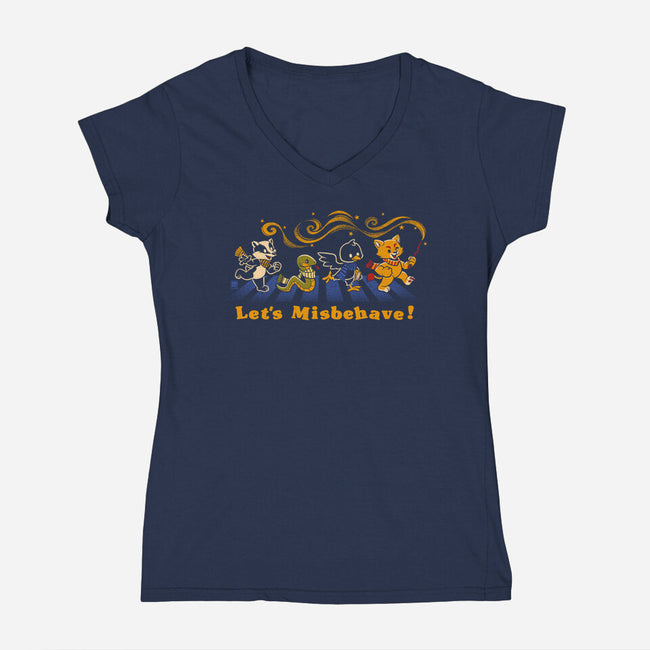Let's Misbehave Magic Animals-Womens-V-Neck-Tee-worlddominationforcats
