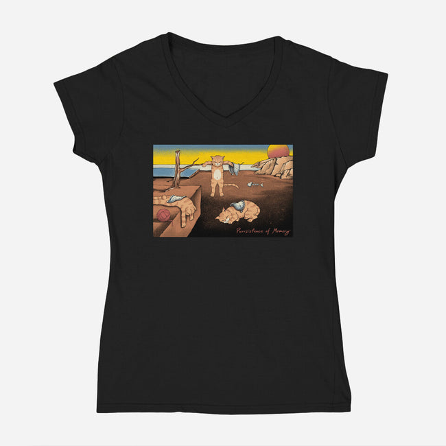 Purrsistence Of Memory-Womens-V-Neck-Tee-vp021