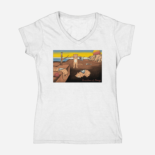 Purrsistence Of Memory-Womens-V-Neck-Tee-vp021