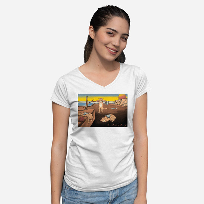 Purrsistence Of Memory-Womens-V-Neck-Tee-vp021