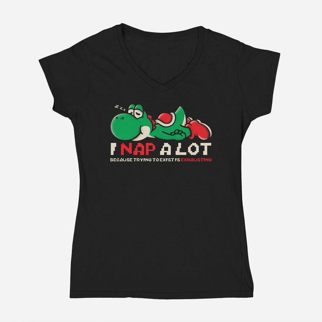 Existing Is Exhausting-Womens-V-Neck-Tee-turborat14