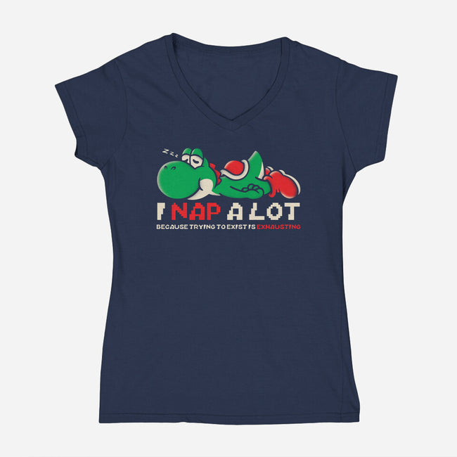 Existing Is Exhausting-Womens-V-Neck-Tee-turborat14