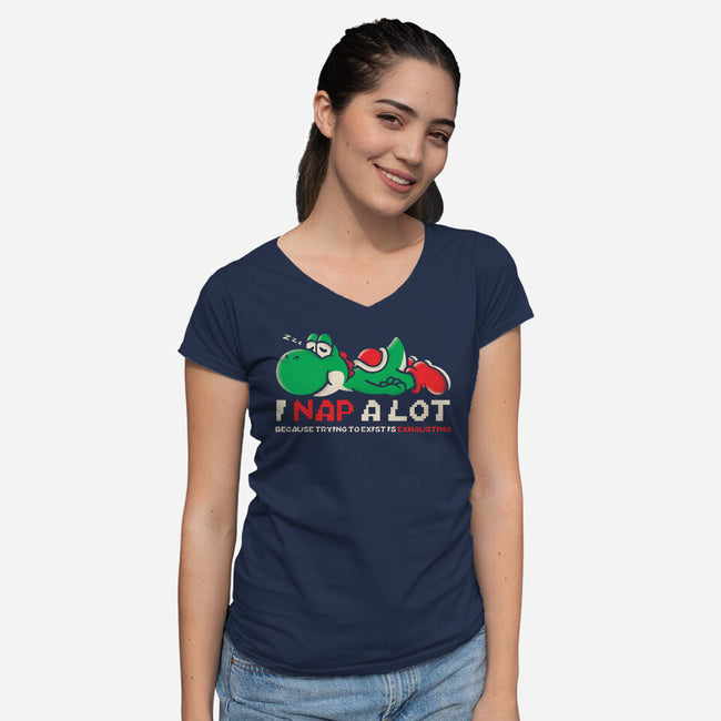 Existing Is Exhausting-Womens-V-Neck-Tee-turborat14