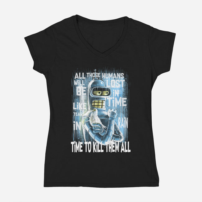 Time To Kill-Womens-V-Neck-Tee-zascanauta