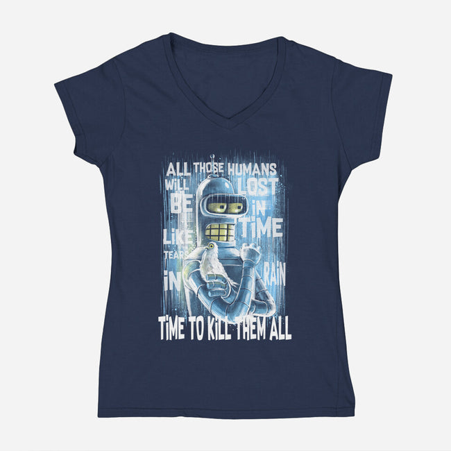 Time To Kill-Womens-V-Neck-Tee-zascanauta