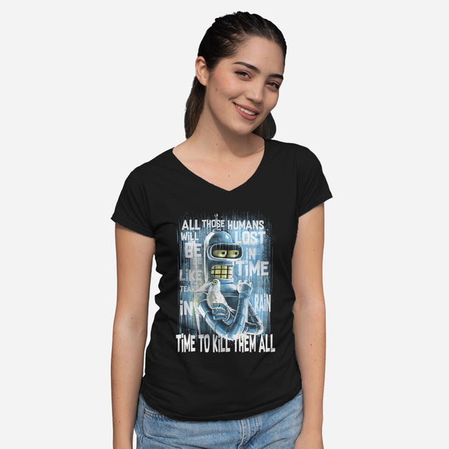 Time To Kill-Womens-V-Neck-Tee-zascanauta