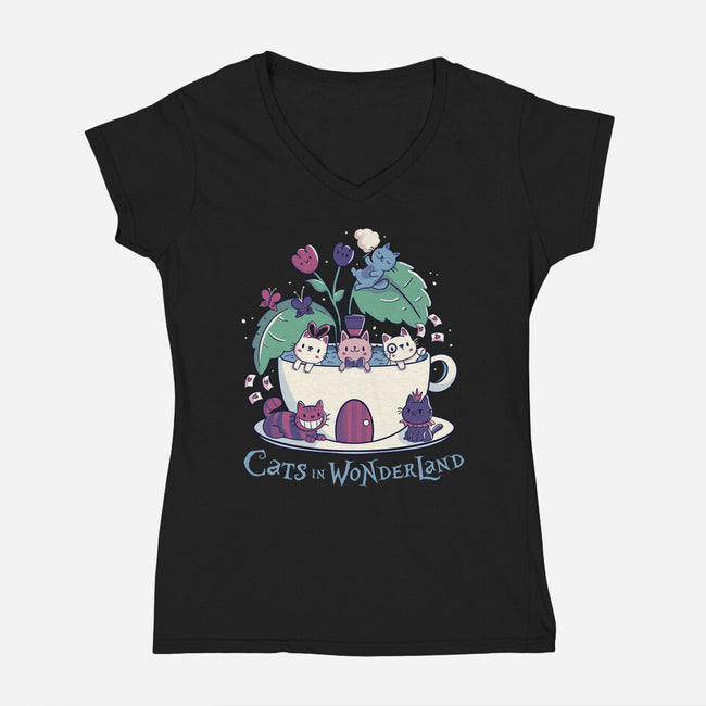 Alice Cats Tea-Womens-V-Neck-Tee-tobefonseca