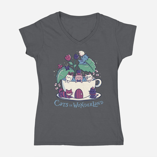 Alice Cats Tea-Womens-V-Neck-Tee-tobefonseca