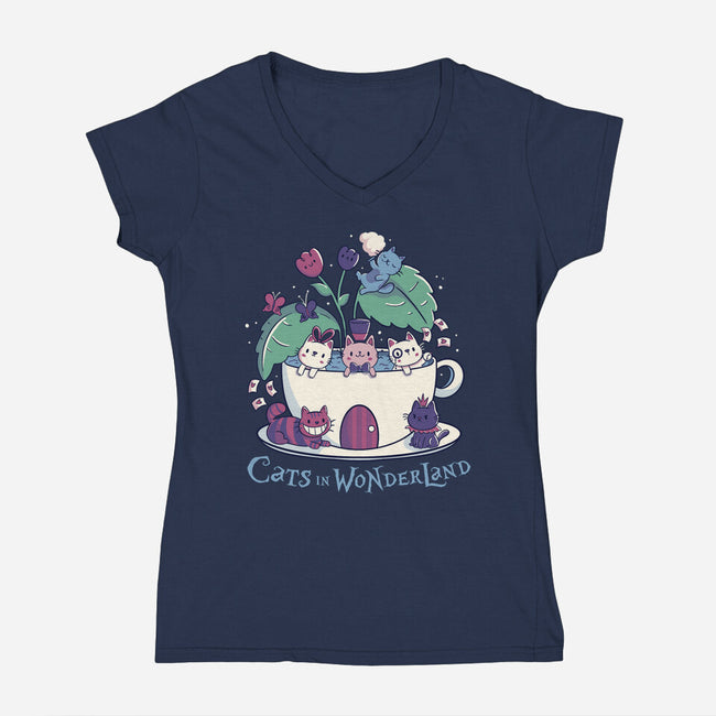Alice Cats Tea-Womens-V-Neck-Tee-tobefonseca