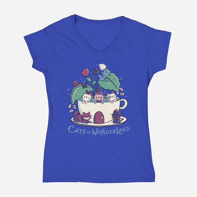 Alice Cats Tea-Womens-V-Neck-Tee-tobefonseca