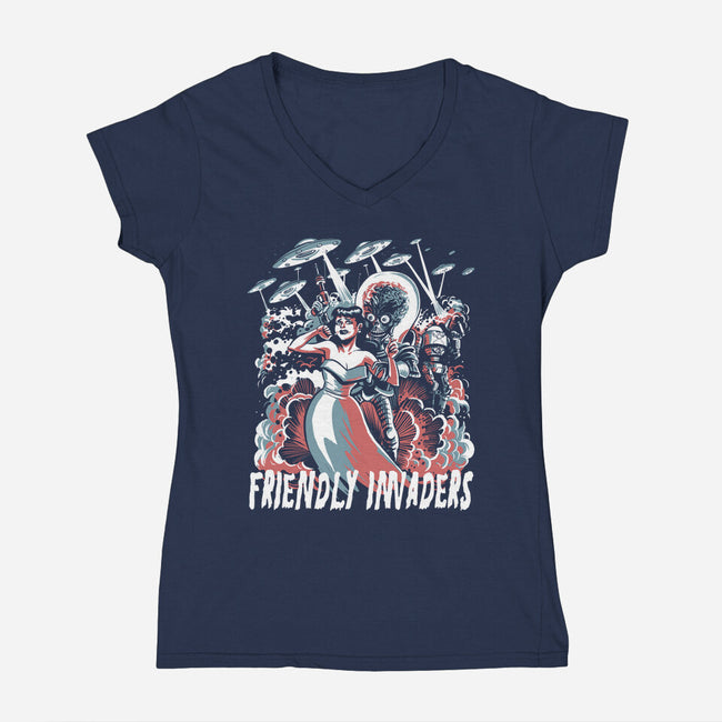 Friendly Invaders-Womens-V-Neck-Tee-zascanauta