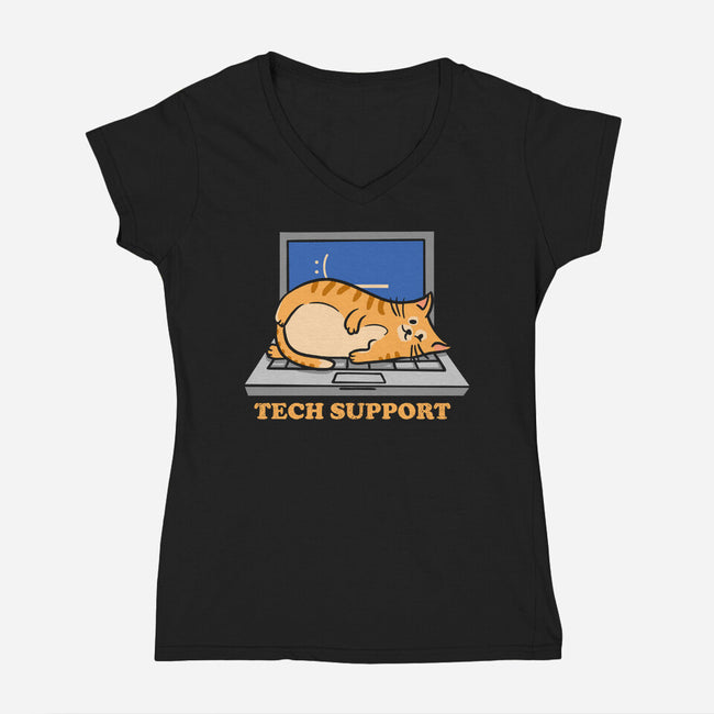 Tech Support Cat-Womens-V-Neck-Tee-sachpica