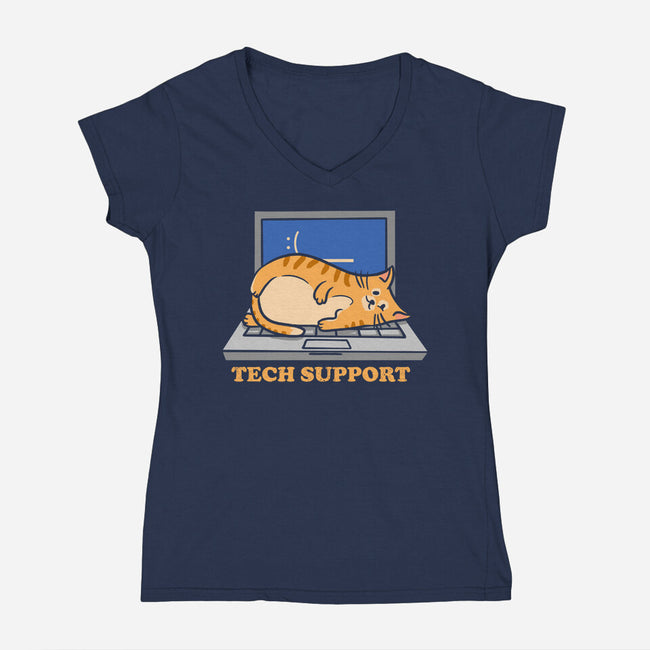 Tech Support Cat-Womens-V-Neck-Tee-sachpica