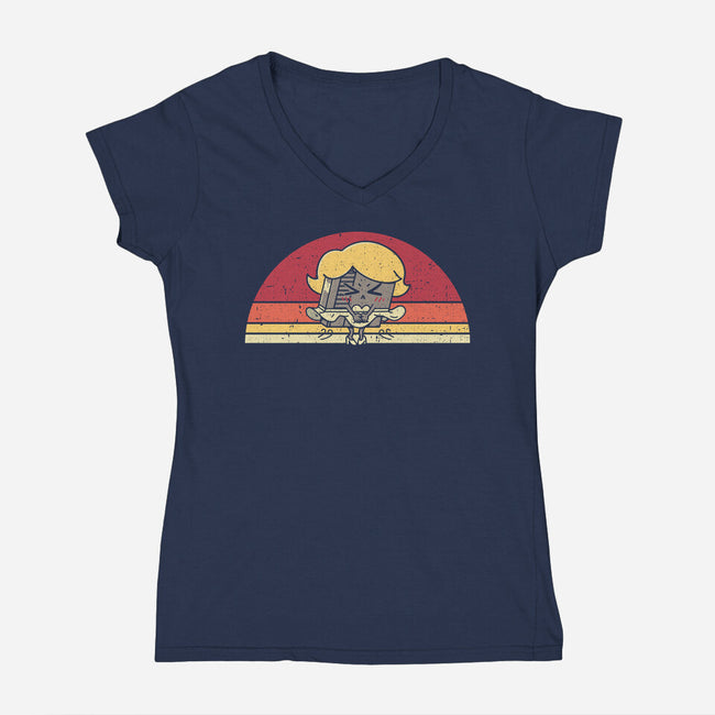 Retro Wind-Up Girl-Womens-V-Neck-Tee-rarpoint