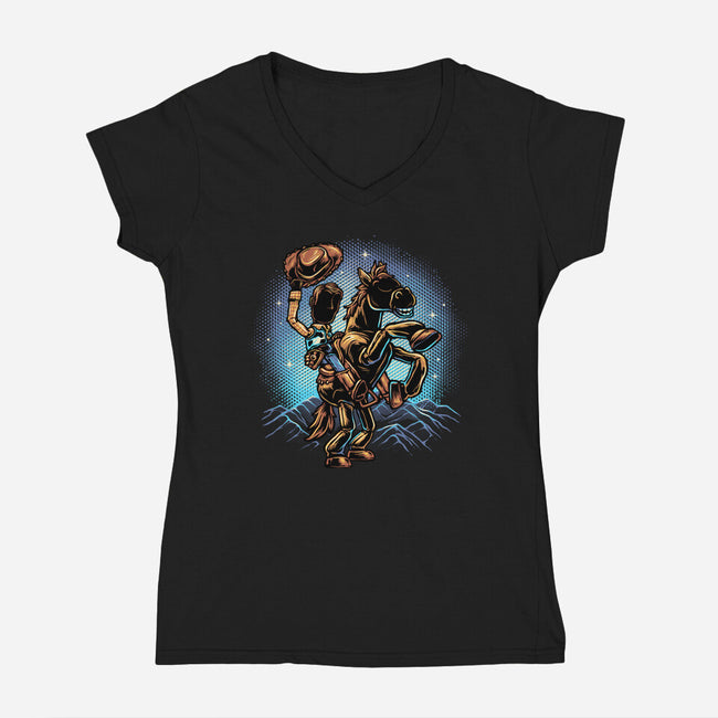 The Cowboy And His Noble Steed-Womens-V-Neck-Tee-glitchygorilla