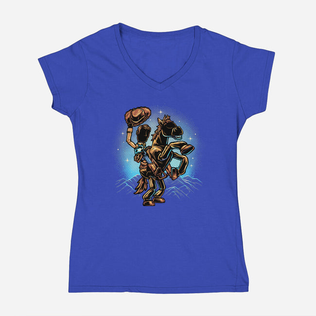 The Cowboy And His Noble Steed-Womens-V-Neck-Tee-glitchygorilla