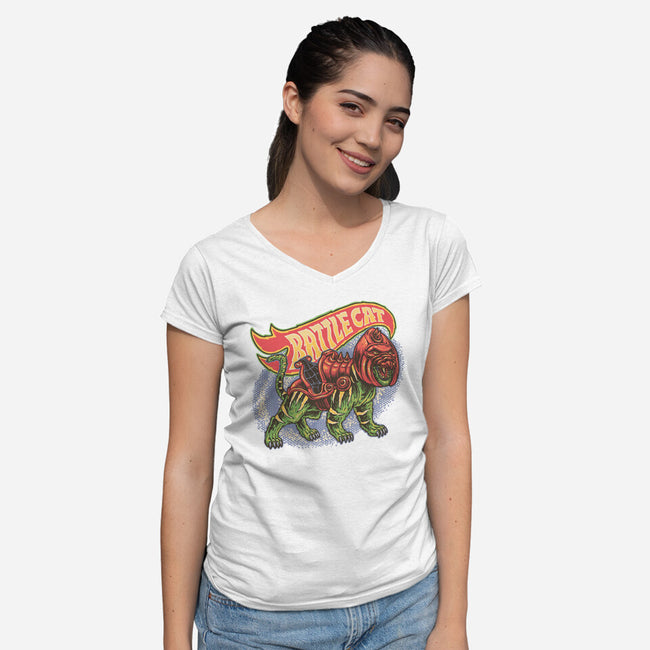 The Brave Battle Cat-Womens-V-Neck-Tee-glitchygorilla