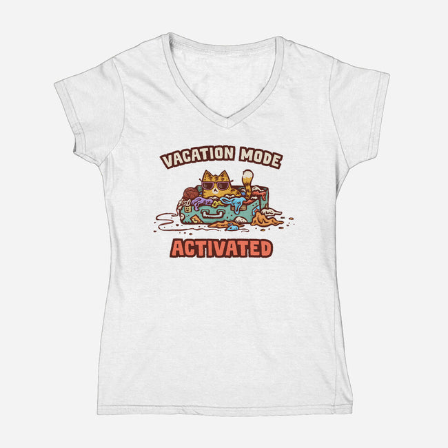 Vacation Mode Activated-Womens-V-Neck-Tee-kg07