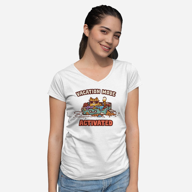 Vacation Mode Activated-Womens-V-Neck-Tee-kg07