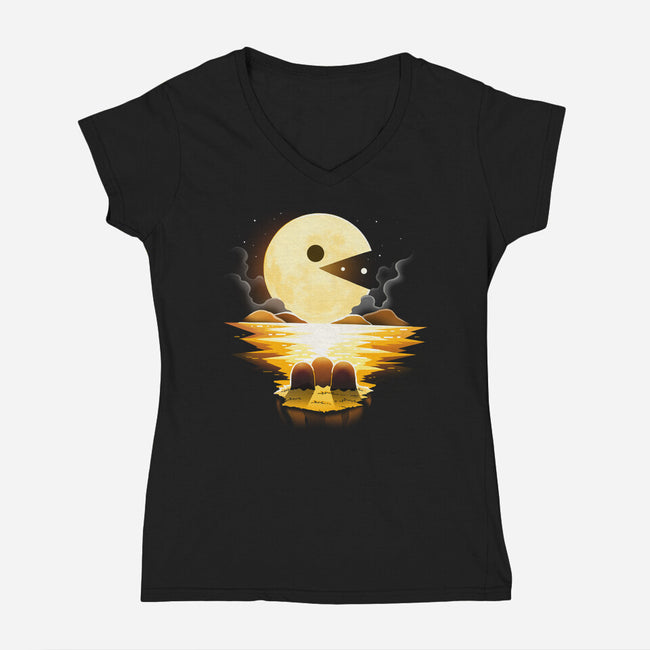 Gaming Moon-Womens-V-Neck-Tee-Vallina84
