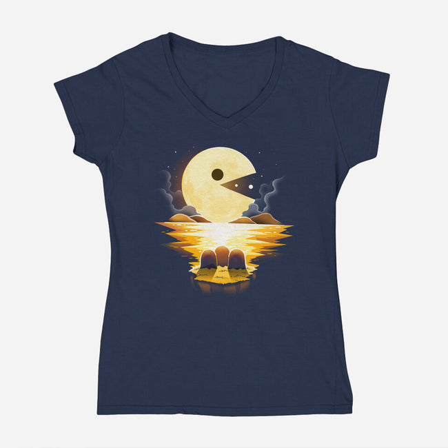 Gaming Moon-Womens-V-Neck-Tee-Vallina84