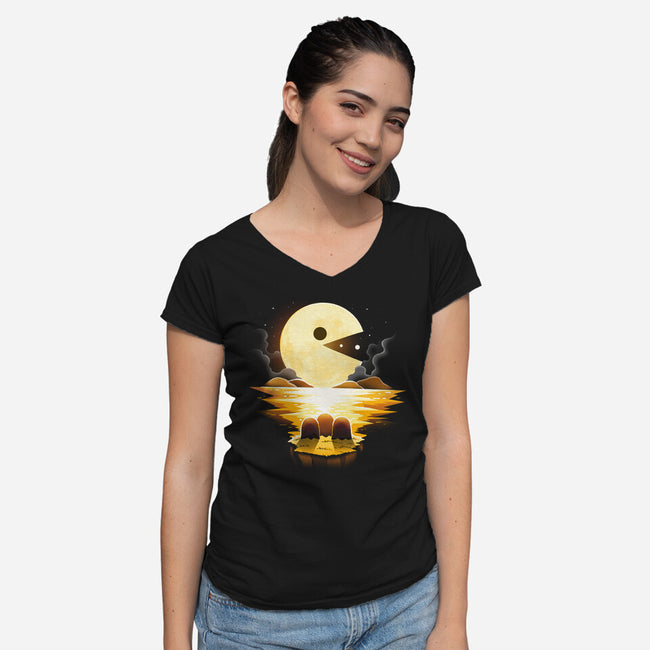 Gaming Moon-Womens-V-Neck-Tee-Vallina84
