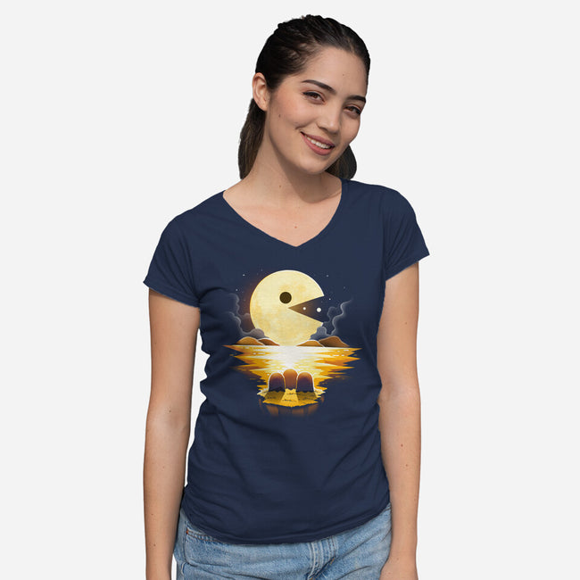 Gaming Moon-Womens-V-Neck-Tee-Vallina84