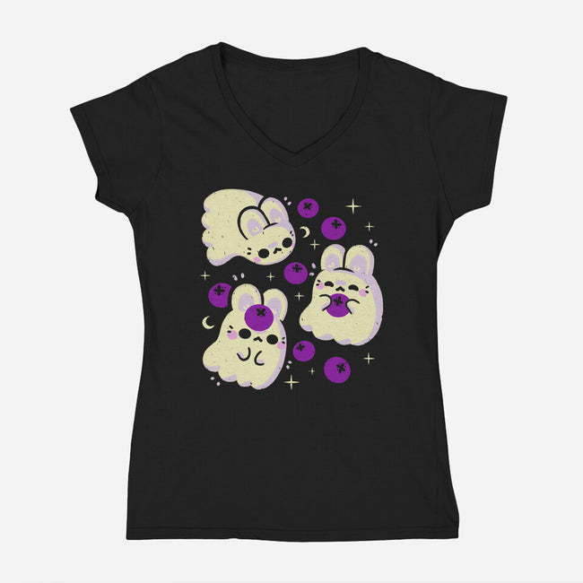 Cute Bunny Ghosts-Womens-V-Neck-Tee-xMorfina