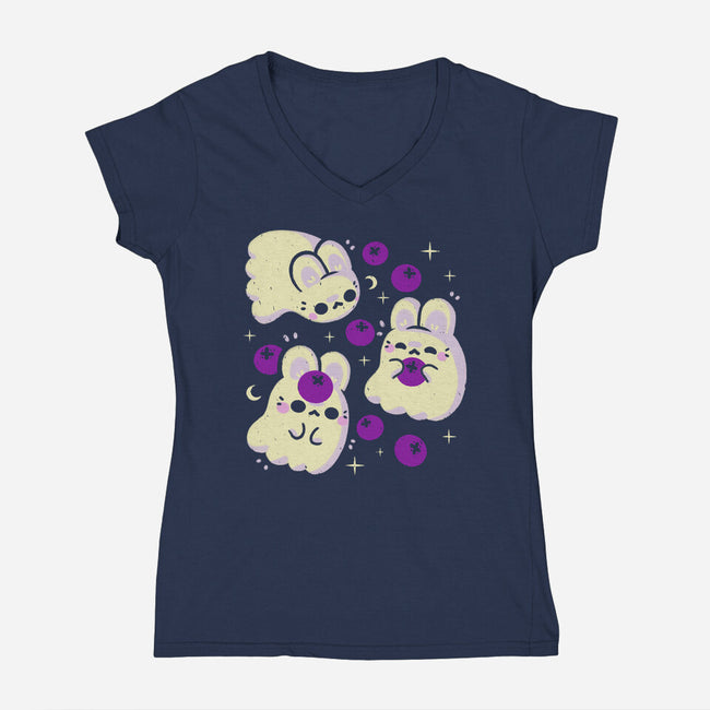 Cute Bunny Ghosts-Womens-V-Neck-Tee-xMorfina