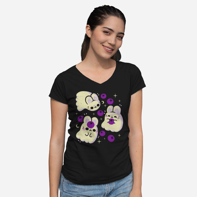 Cute Bunny Ghosts-Womens-V-Neck-Tee-xMorfina