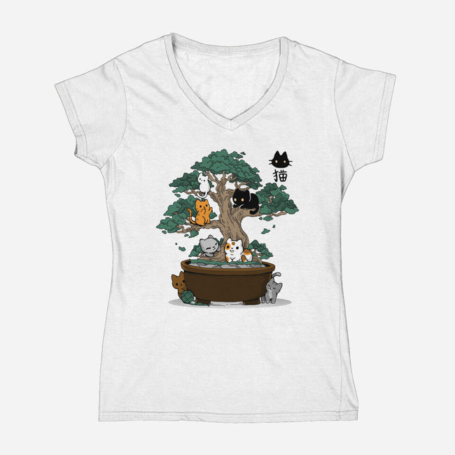 Bonsai Kittens-Womens-V-Neck-Tee-Vallina84