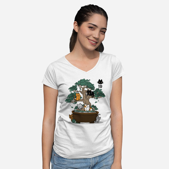 Bonsai Kittens-Womens-V-Neck-Tee-Vallina84
