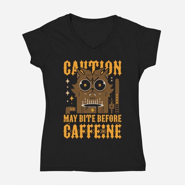 May Bite Before Caffeine-Womens-V-Neck-Tee-BadBox