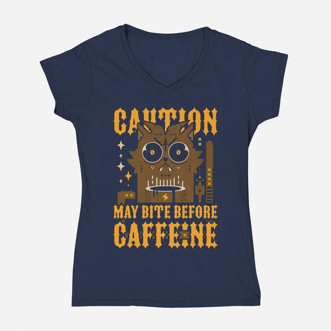 May Bite Before Caffeine-Womens-V-Neck-Tee-BadBox