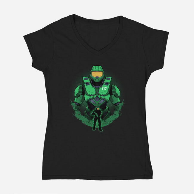Spartan-117 Shadowwork-Womens-V-Neck-Tee-Astrobot Invention