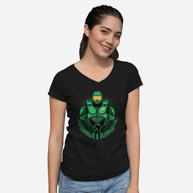 Spartan-117 Shadowwork-Womens-V-Neck-Tee-Astrobot Invention
