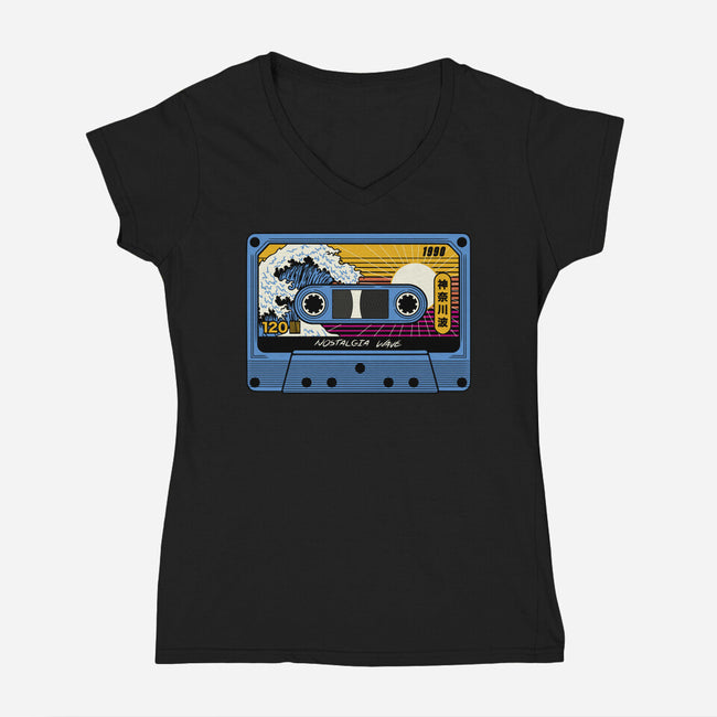 Great Wave Of Nostalgia Tape-Womens-V-Neck-Tee-tobefonseca