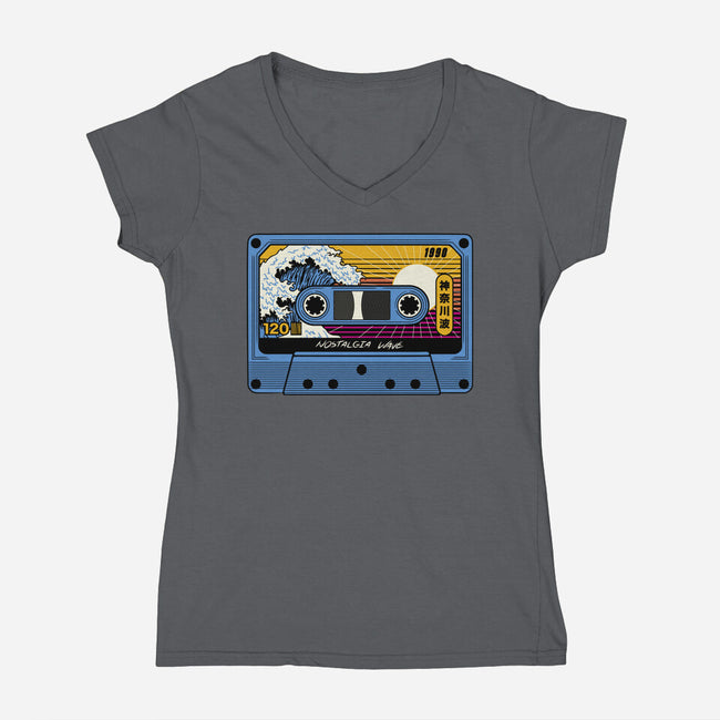 Great Wave Of Nostalgia Tape-Womens-V-Neck-Tee-tobefonseca