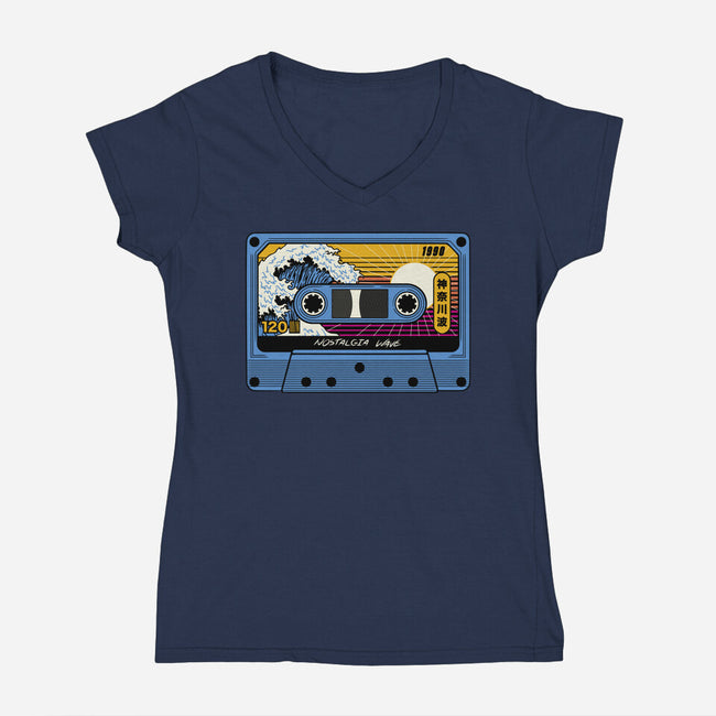 Great Wave Of Nostalgia Tape-Womens-V-Neck-Tee-tobefonseca